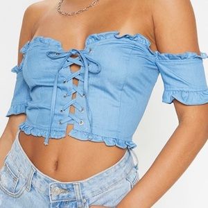lace-up denim crop top